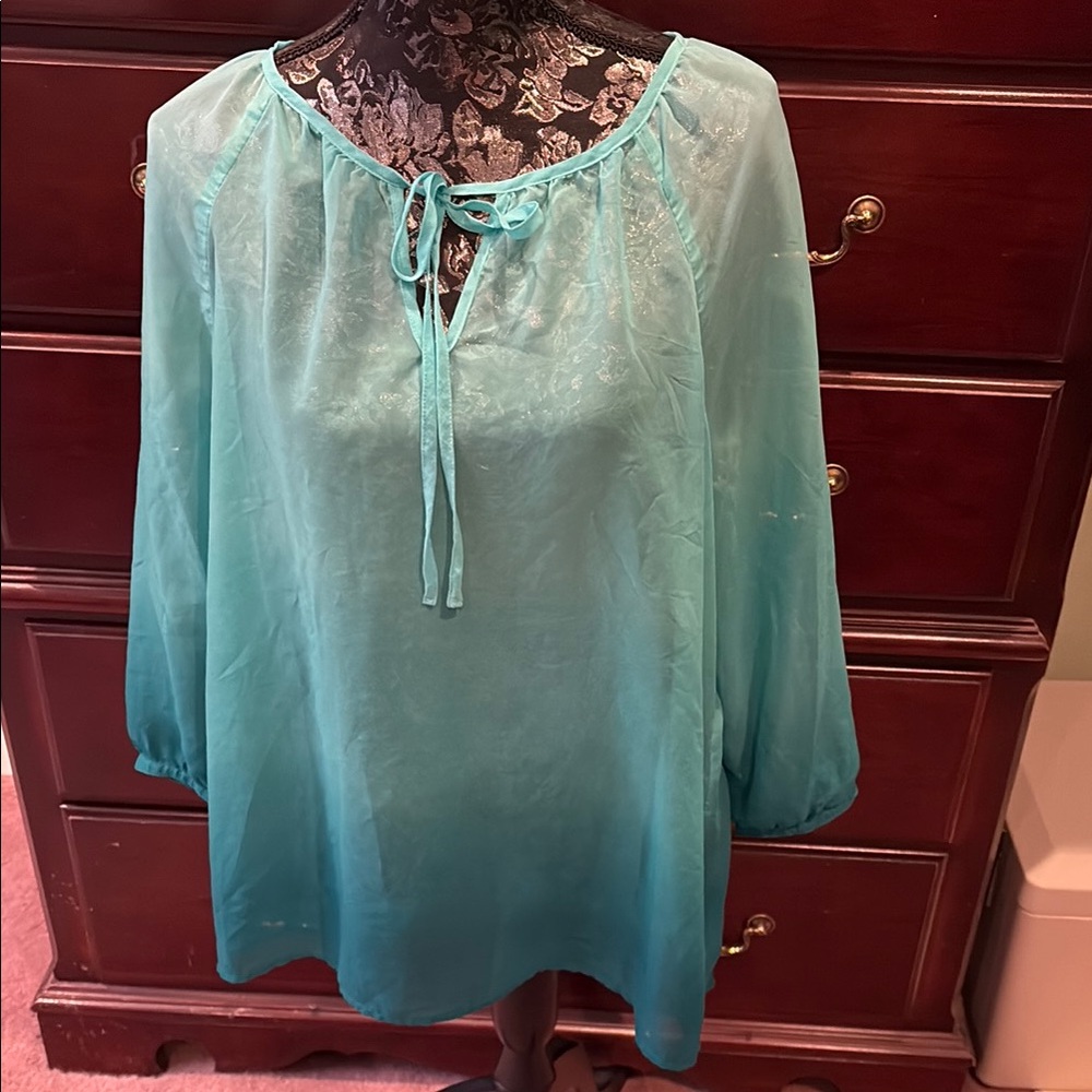 LAST CALL!! a.n.a. Women's Sheer Aqua Hombre Blouse, XL